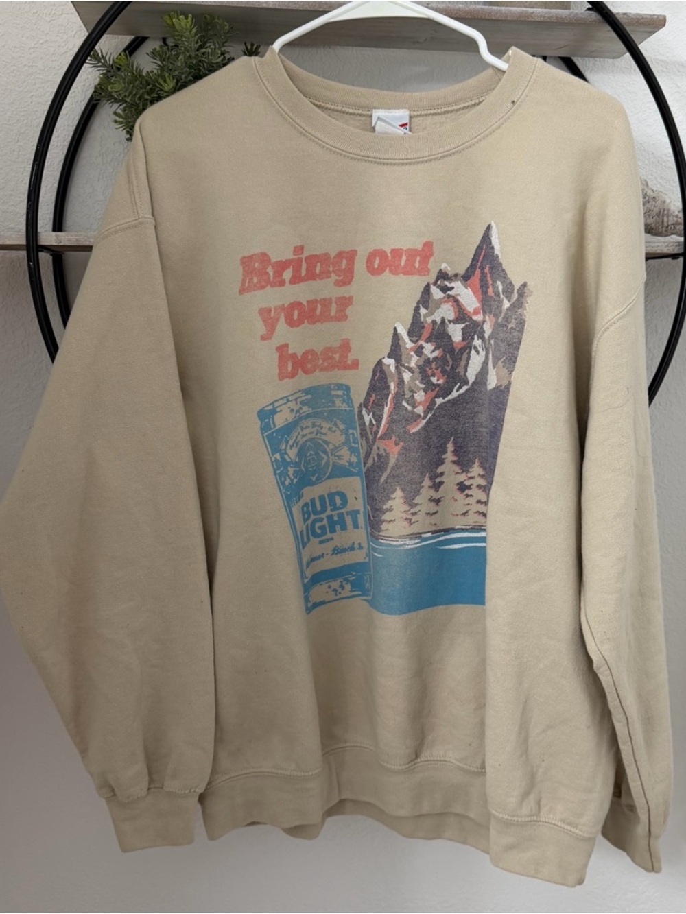 Junk Food Clothing Tan Graphic Crewneck Sweatshirt with Mountain Print